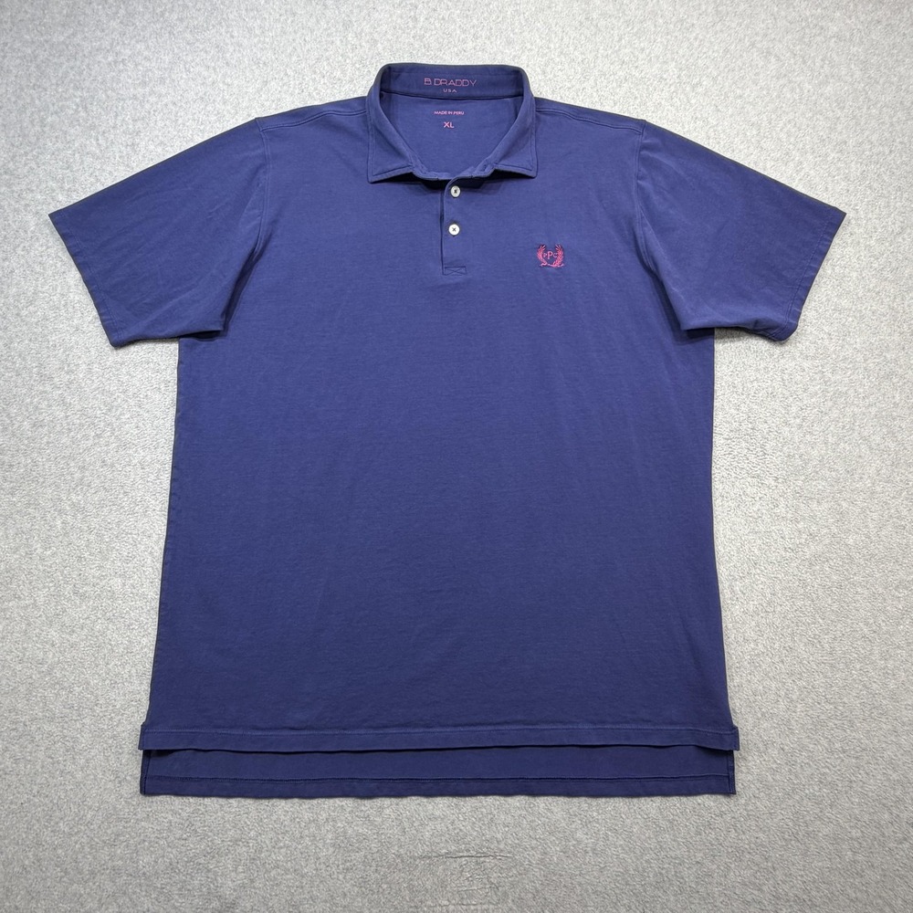 B Draddy Polo Shirt Mens XL Blue Solid Pima Cotton Stretch Logo Casual Knit